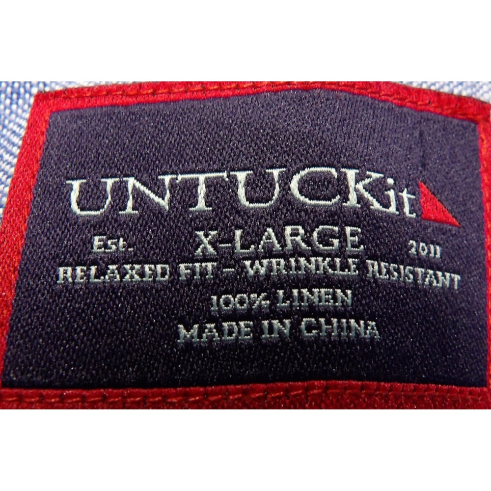 UNTUCKit Valente WR Short Sleeve Button Down 100% Linen Shirt Men XL Blue Casual - Picture 3 of 16